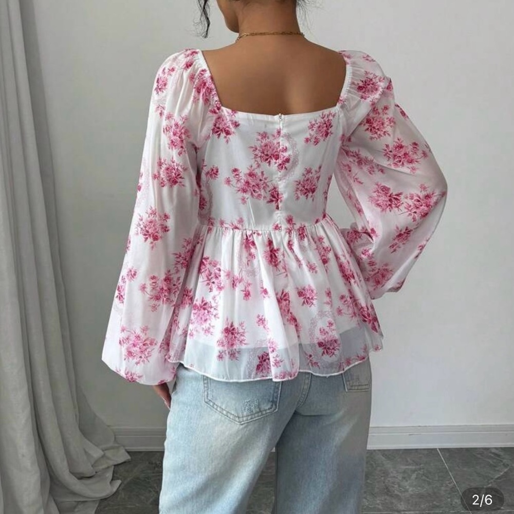 Floral Peplum Blouse - Picture 2 of 8
